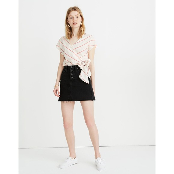 Madewell Rigid Denim A-Line Mini Skirt in Lunar Wash Button-Front - Picture 1 of 8